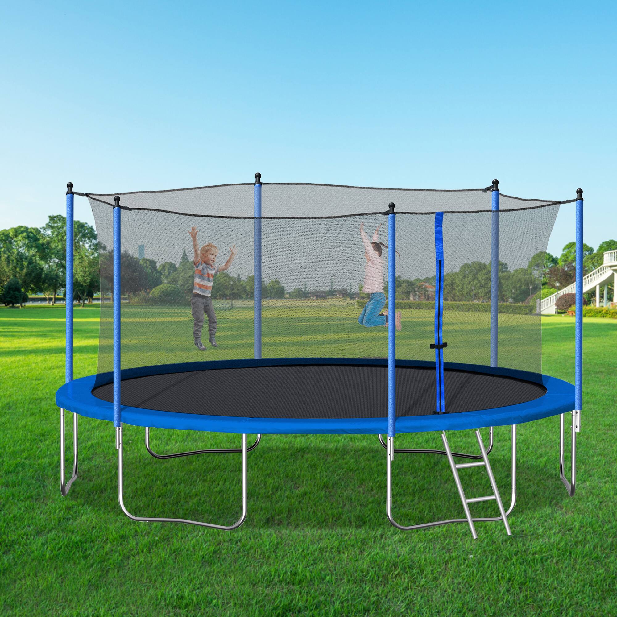 Left. LOVMOR - Lovmor 14 FT Trampoline with Ladder and Safety Enclosure Recreational Trampoline for Adults.
