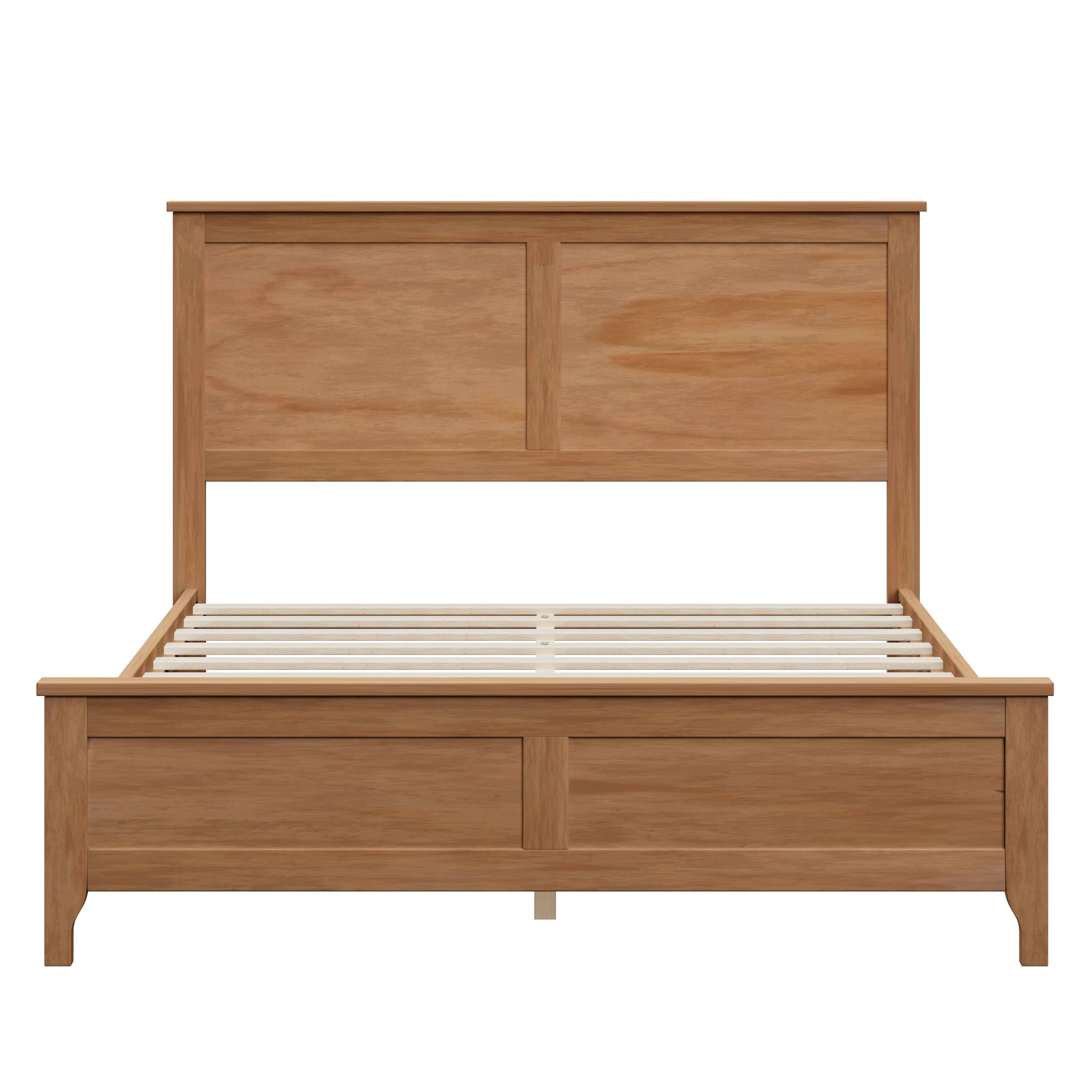 Back. LUCKY ONE - Full Size Solid Wood Platform Bed with Sturdy Wooden Slats Support - Brown.