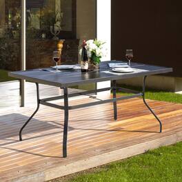 Nuu Garden - Outdoor 61" x 37" Rectangle Powder-coated Iron Dining Table with 1.6'' Umbrella Hole - Black