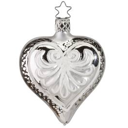 Inge Glas - Love Forever Heart German Glass Christmas Ornament FREE BOX - Silver
