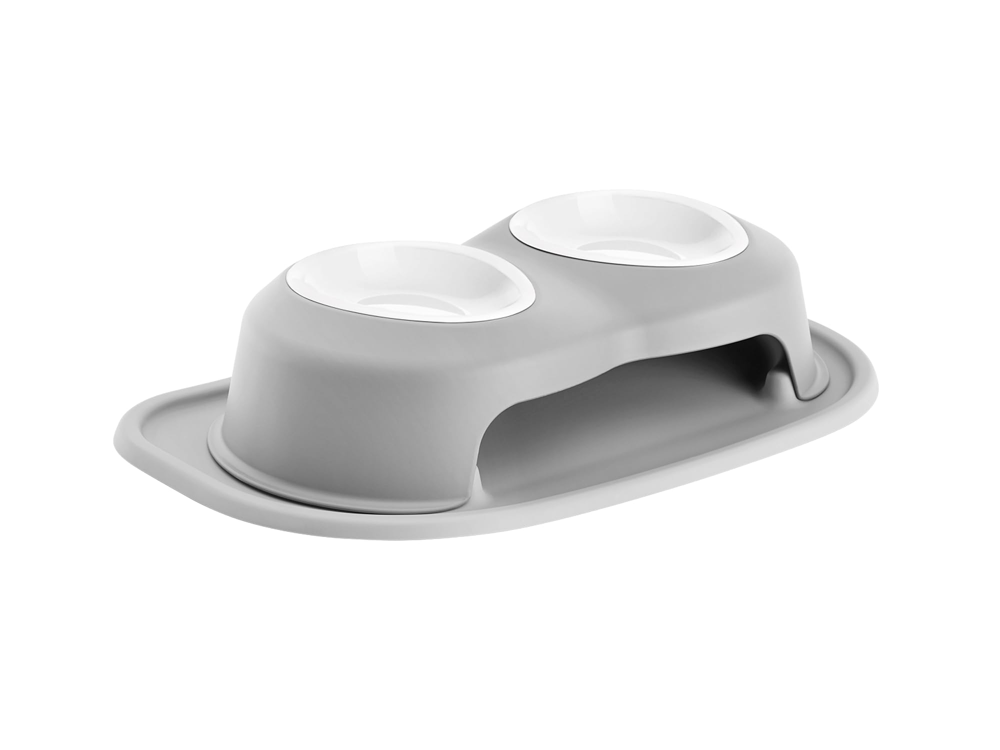 Front. WeatherTech - Double High Pet Feeding System | Elevated Pet Bowls - 4" High Light Grey - 16oz (2 cup) BPA-Free Plastic Bowls - Light Grey.