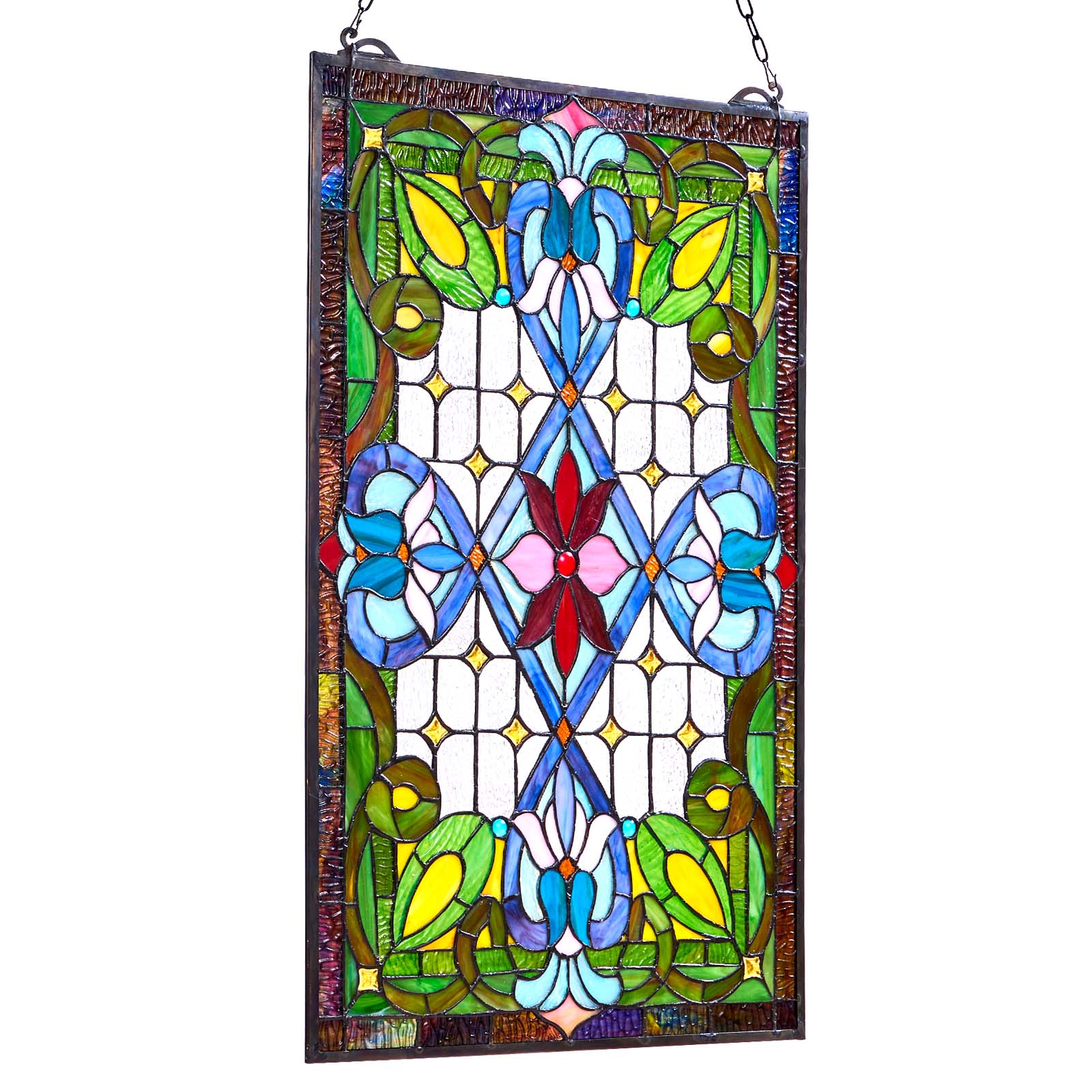 Alt View 5. VEVOR - Stained Glass Window Panel, 17 x 29 in, Tiffany Style Hanging Transom Window Panel with Chain - Multicolor.