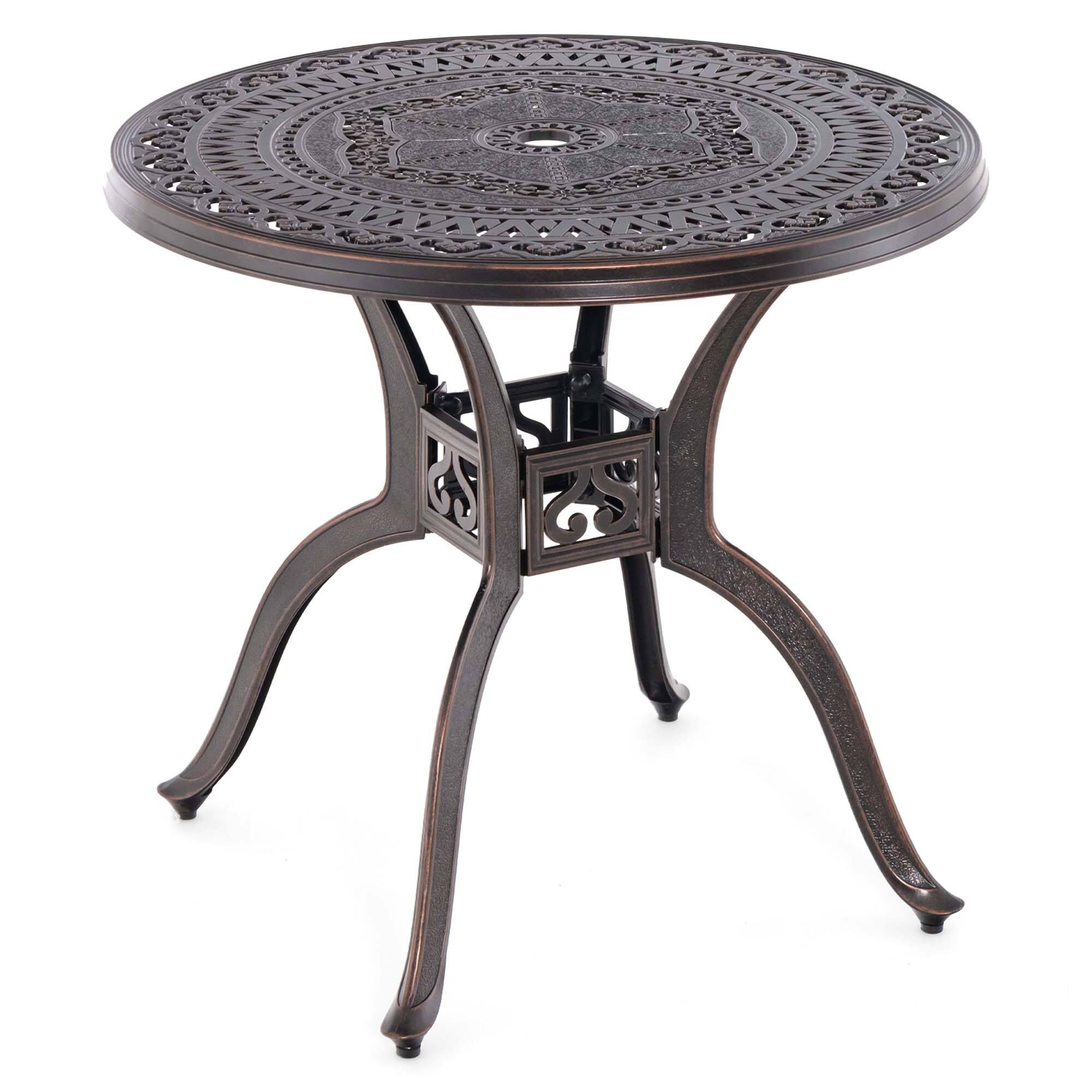 Alt View 6. Costway - 31.5" Cast Aluminum Table Patio Round Dining Table with 2" Umbrella Hole - Red Copper.