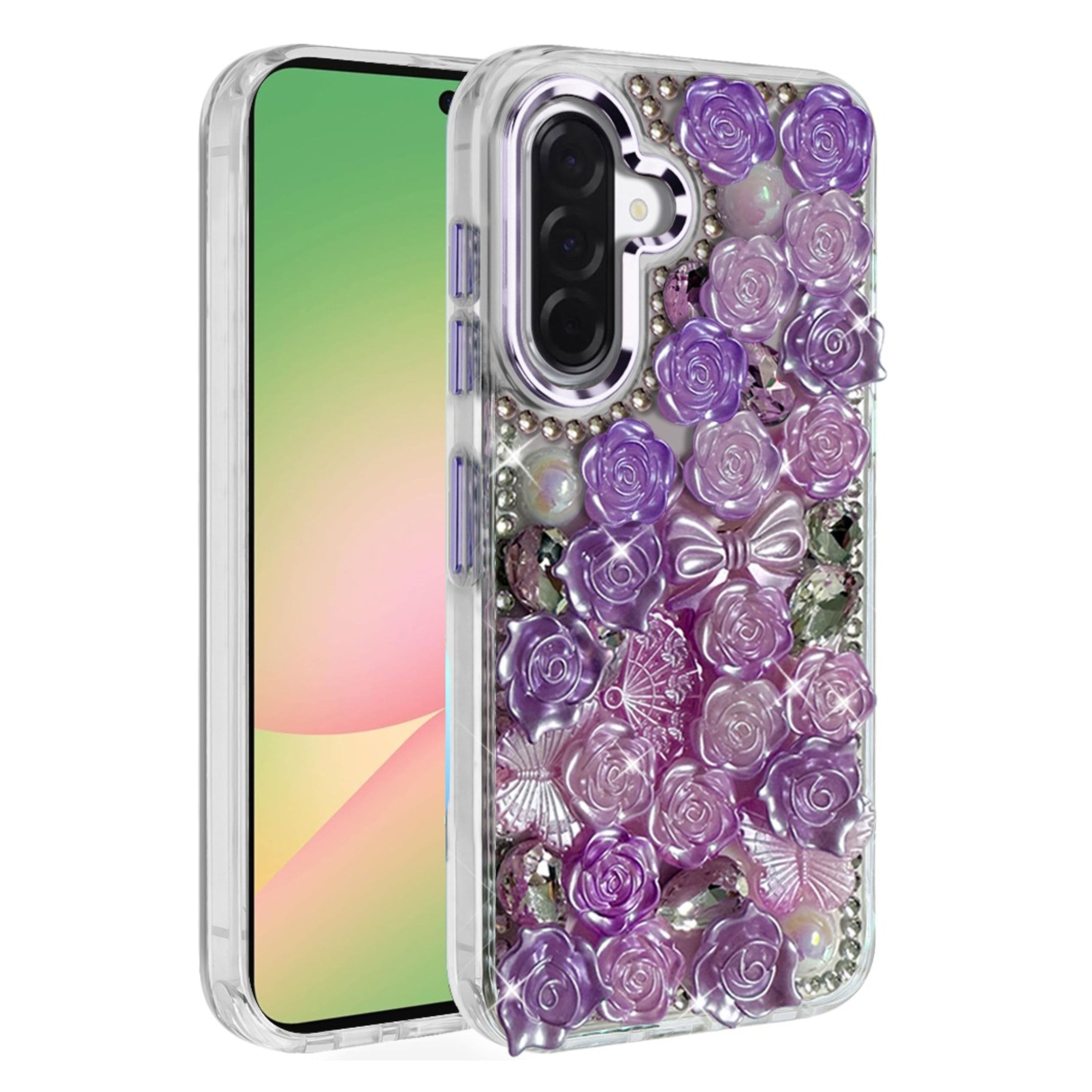Kitcheniva - Roses Arrangement 3D Bling Design Phone Case With Tempered Glass For Samsung Galaxy A57 5G - Purple price history on PriceWatchPro