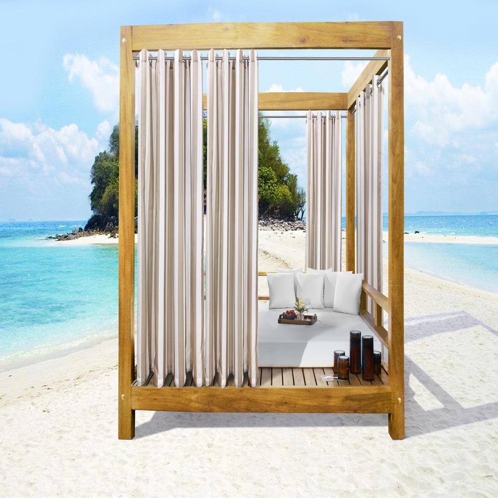 Commonwealth Home Fashions - Commonwealth Seascapes Stripes Light Filtering Satiny Look Grommet Outdoor Panel Pair Each 50" x 84" - Linen