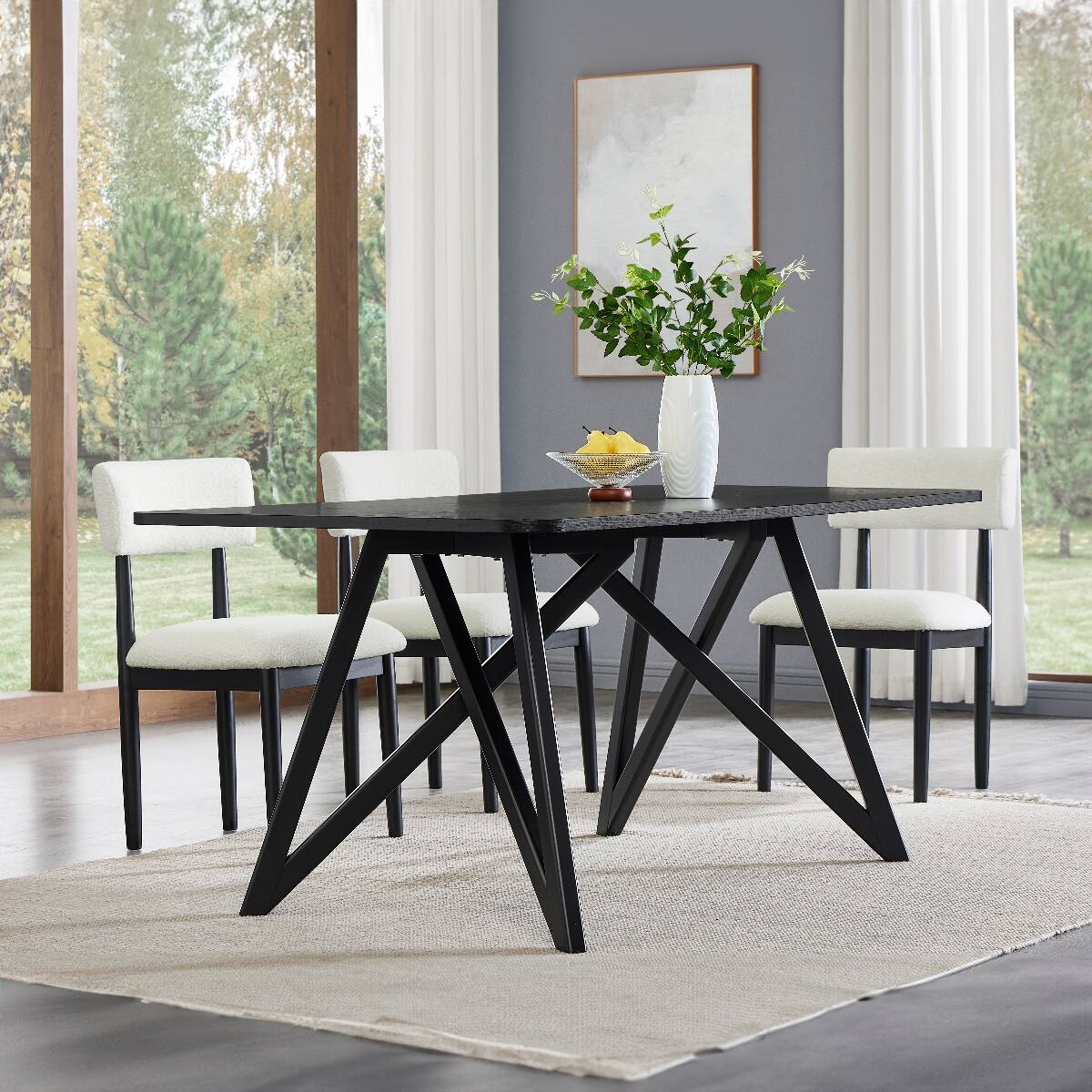 Angle. Loheer - Loheer 70-Inch Black Rectangular Dining Table with Tripod Cross Legs - Black.