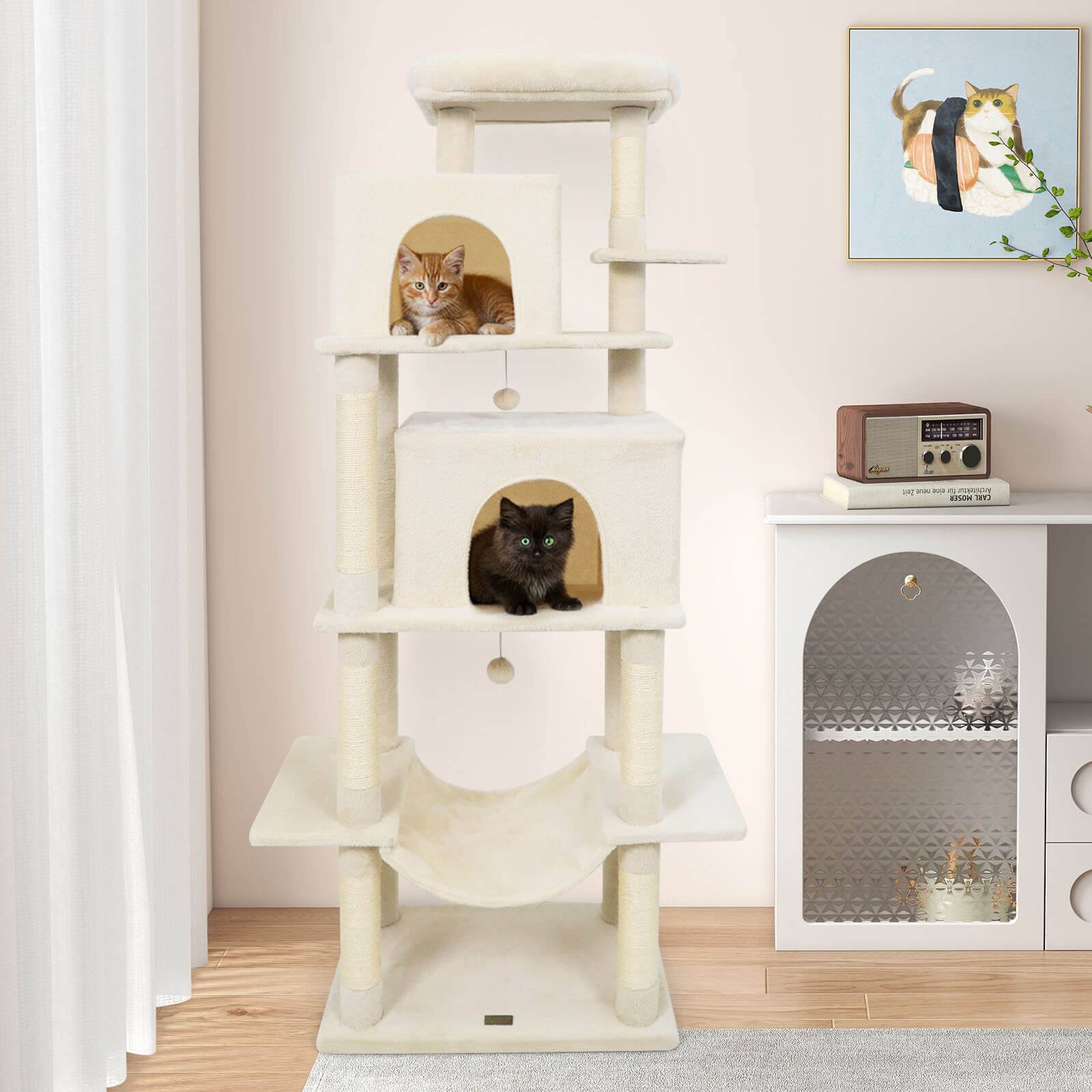 Alt View 2. Costway - Costway 70" Large Cat Tree for Indoor Cats with Plush Top Perch, Dual large Condos, Hammock.