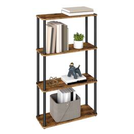 Songmics Home - Superfast Toolless Assembly, 4-Tier Shelf for Living Room, Standing Shelf, Bookshelf, Bedroom, Kitchen - Rustic Brown and Ink Black