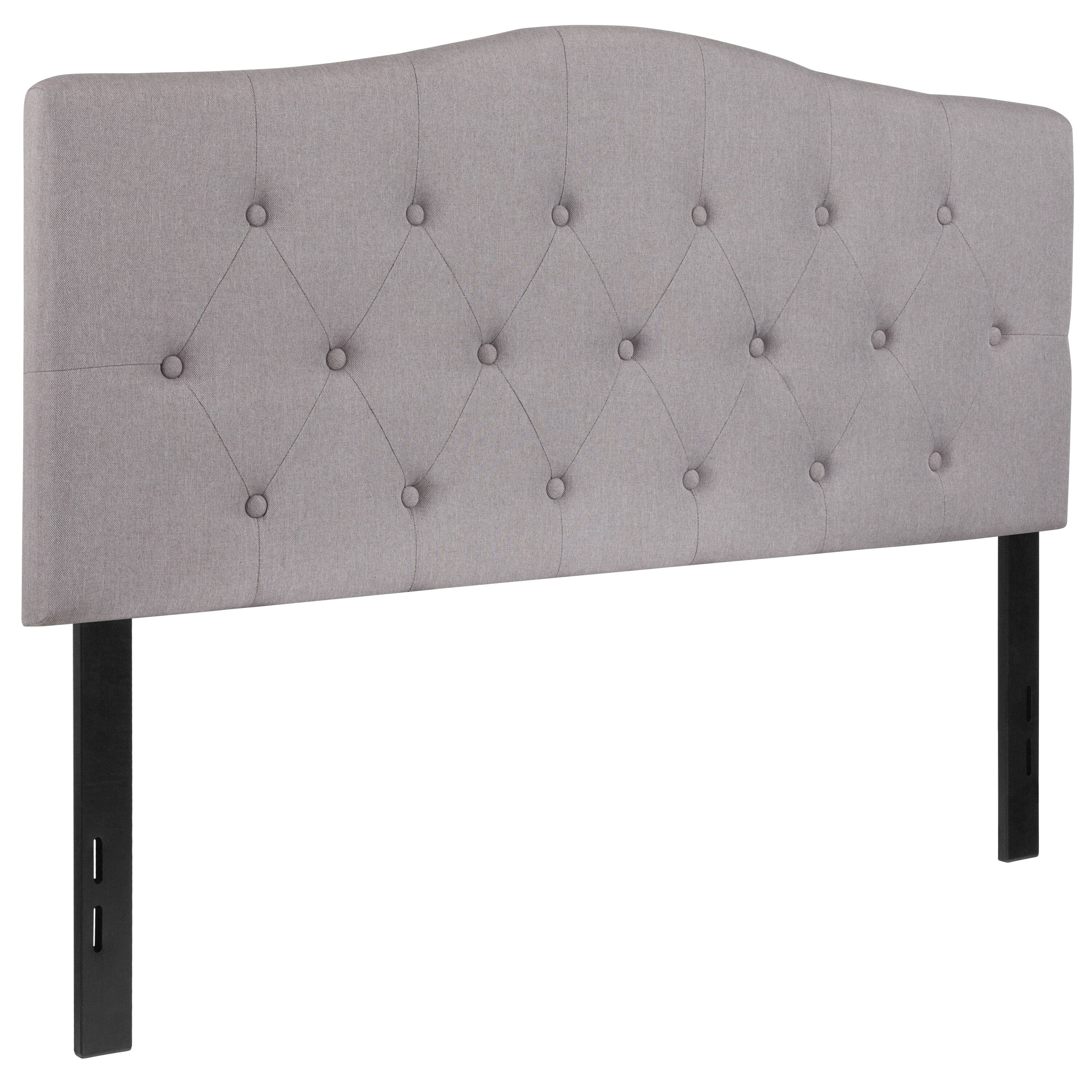 Alt View 1. Emma + Oliver - Arched Button Tufted Upholstered Headboard - Light Gray.