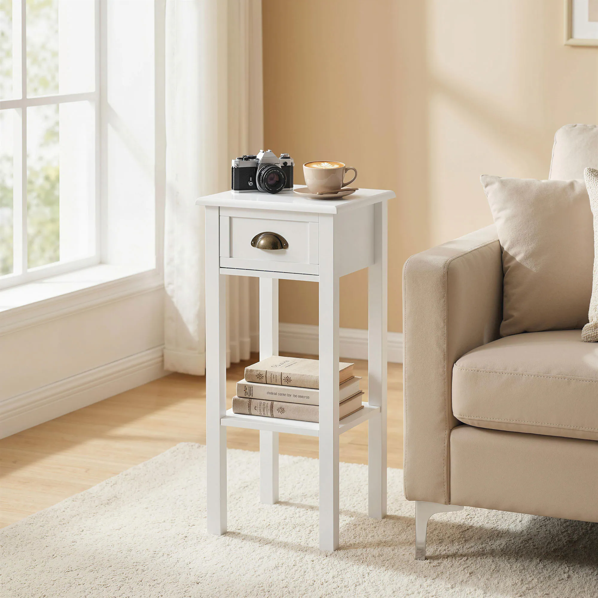 Alt View 1. Homcom - Side Table with Drawer and Shelf - White.