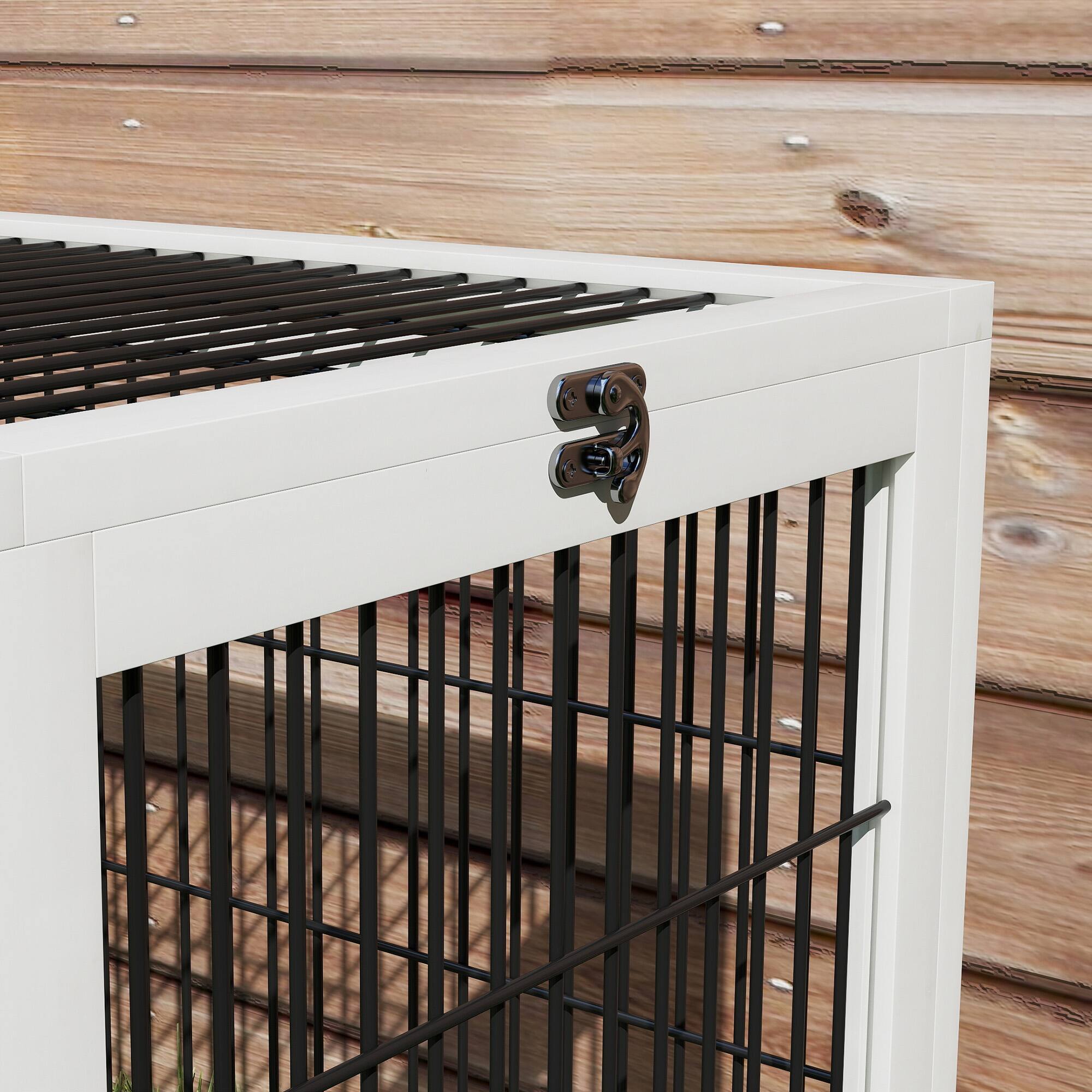 Alt View 4. Pawhut - 59" Wooden 2 Levels Outdoor Rabbit Hutch with Openable Top, Run Weatherproof Roof, Removable Tray, Ramp.