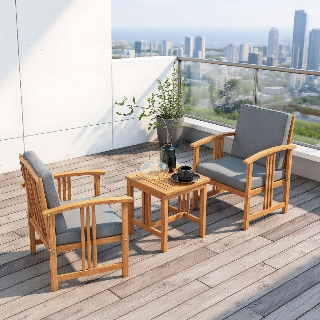 Front. Kadyn - Patio Furniture Set 3 Pcs Solid Wood Chair, Outdoor Furniture Garden Conversation Bistro Sets with Coffee Table, Comfort - Gray.