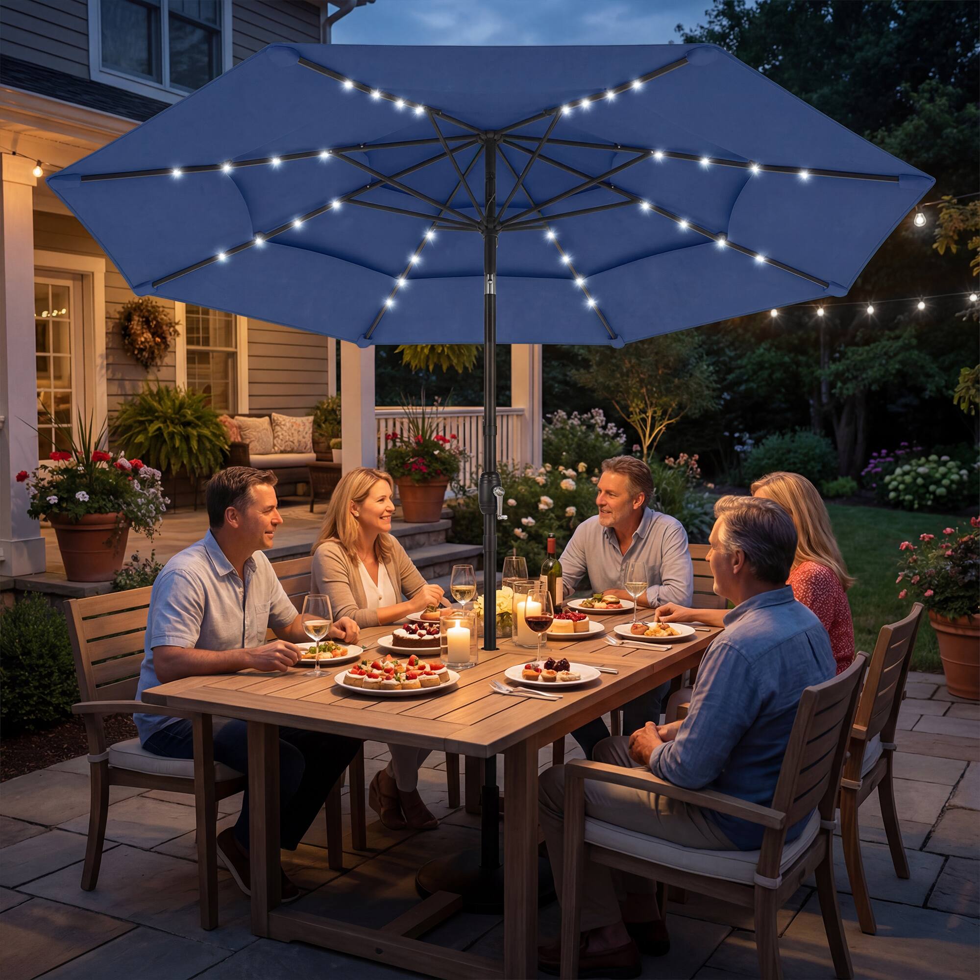 Alt View 1. Outsunny - ft Outdoor Patio Umbrella with Solar LED Lights, 3 Tier Outdoor Table Umbrella with Tilt, Crank - Navy Blue.