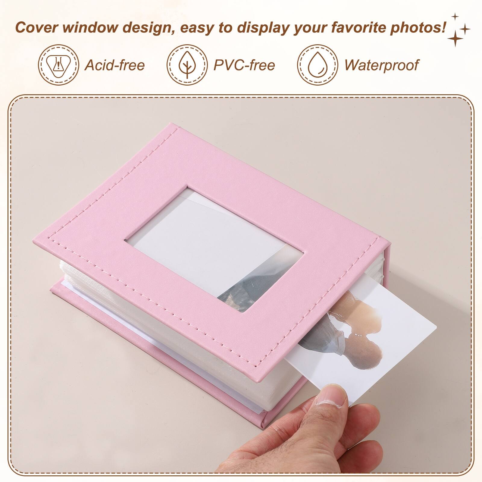 Cover window design, easy to display your favorite photos!  
Acid-free  
PVC-free  
Waterproof