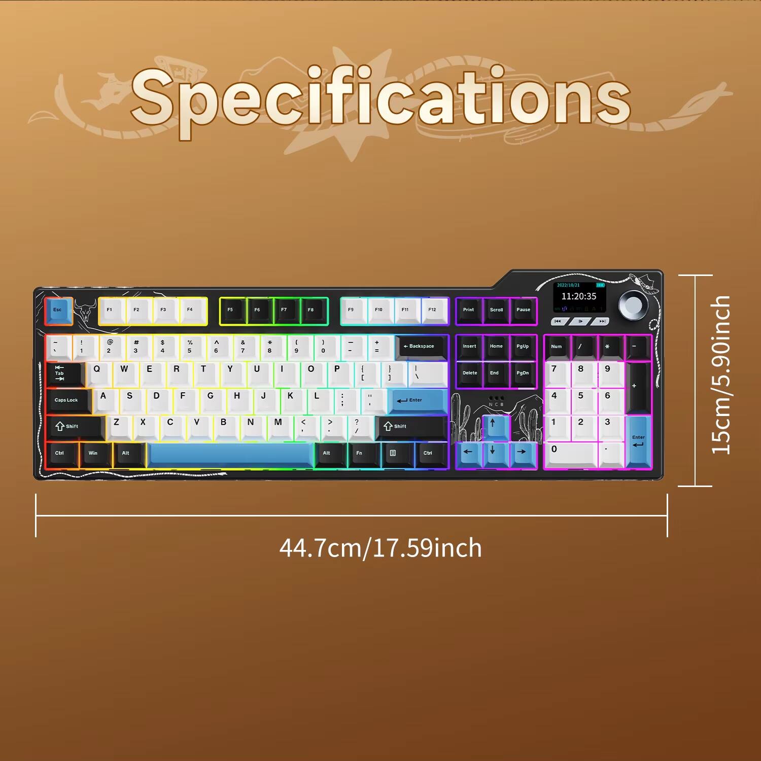 Specifications

- Dimensions: 44.7cm/17.59inch (width) x 15cm/5.90inch (height)