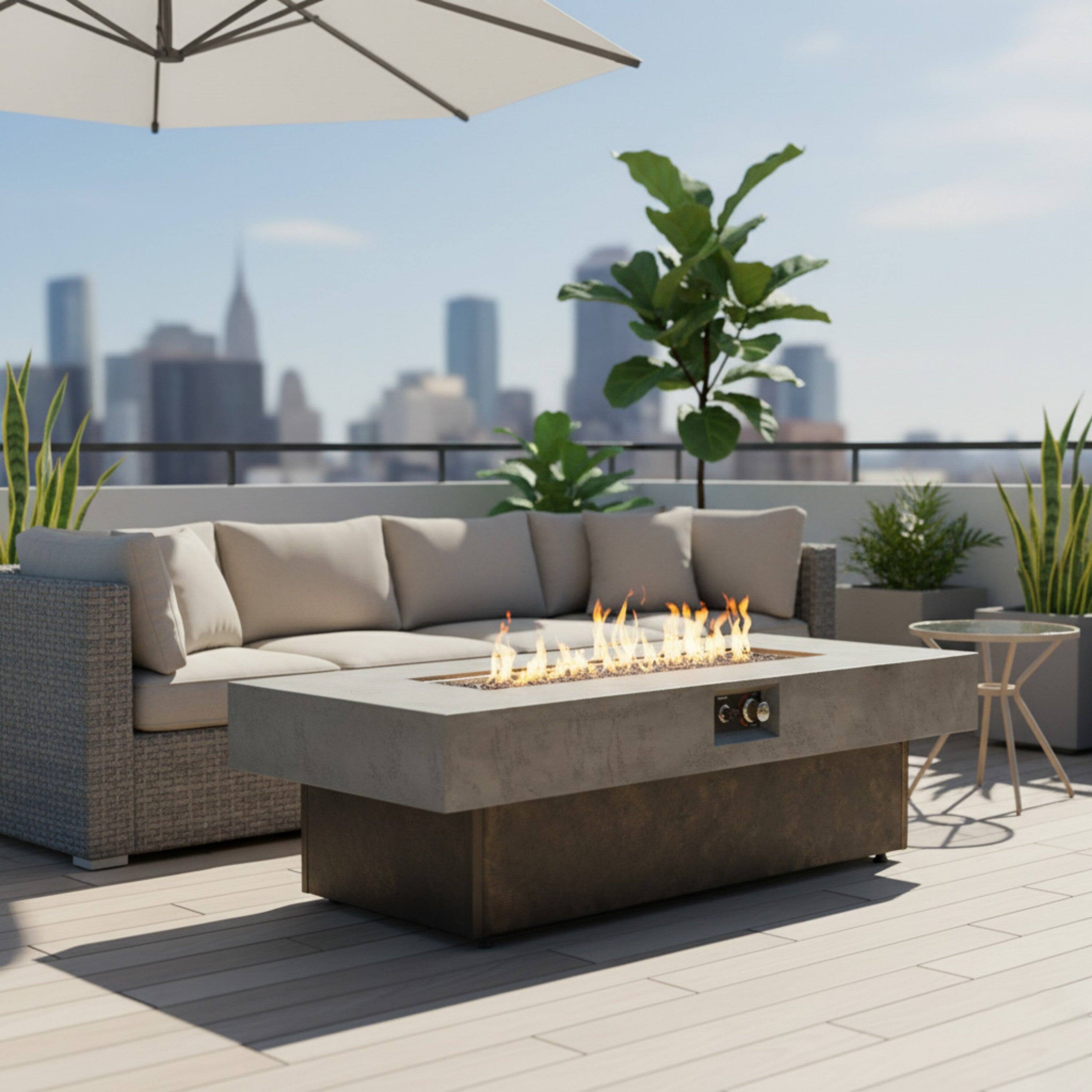 Alt View 2. Boyel Living - 56 Inch Tabletop Rectangular Propane Fire Pit 50000 BTU Adjustable Height - Brown&Gray.