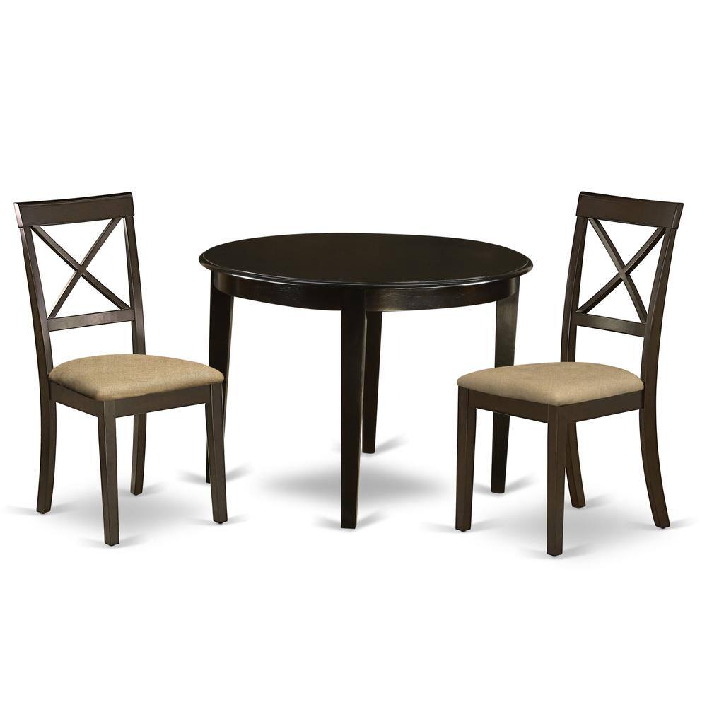 Back. East West Furniture - BOST3-CAP-C 3 PC small Kitchen Table set-round Table and 2 Dining Chairs - Cappuccino.