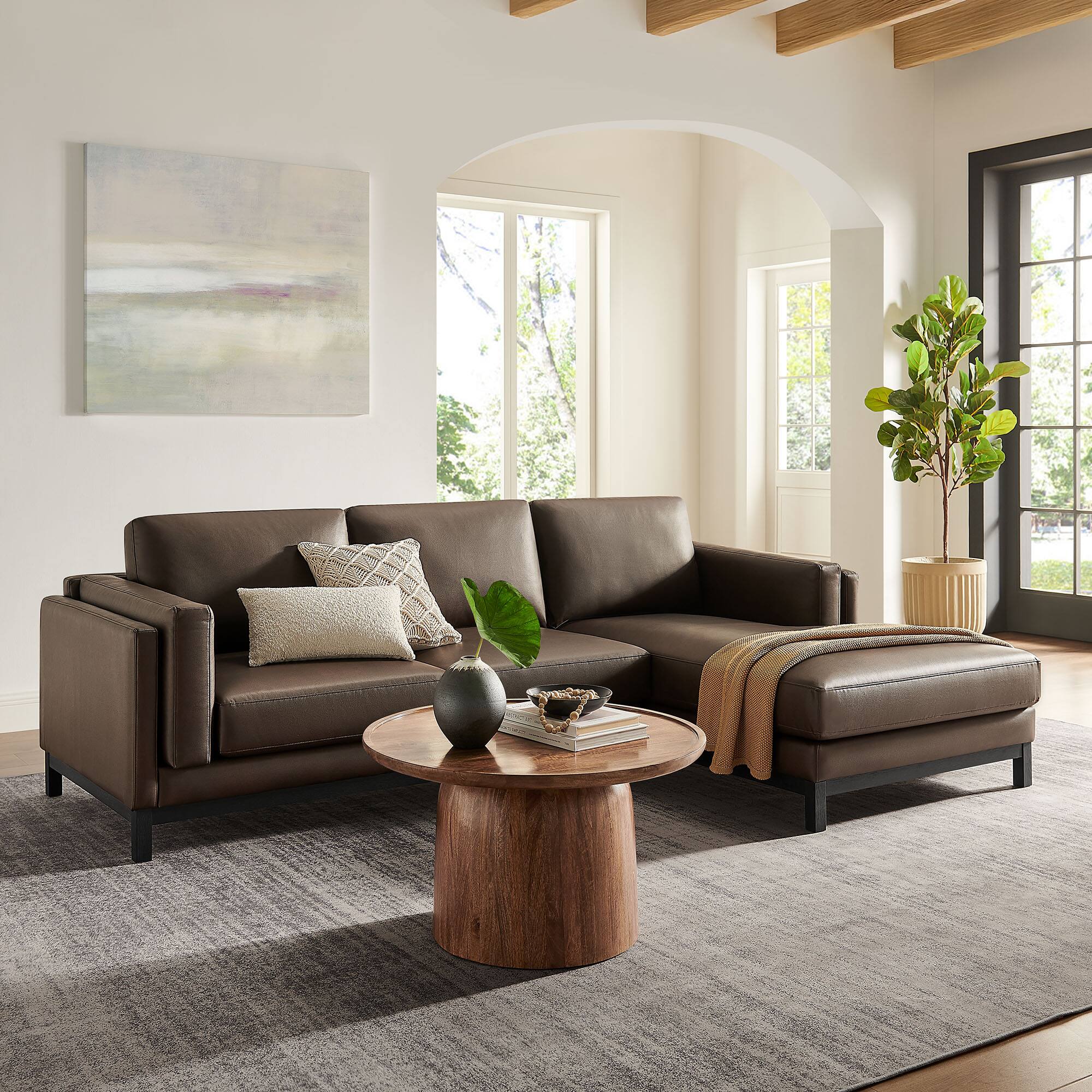 Alt View 4. Modway - Roscoe Right-Facing Vegan Leather Sectional Sofa with Chaise by Modway - Espresso.