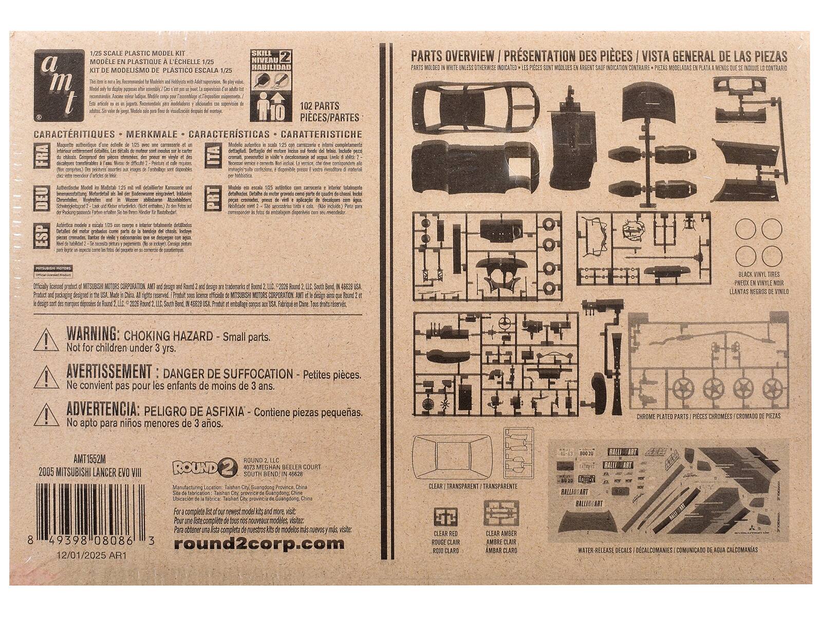 1/25 SCALE PLASTIC MODEL KIT  
PLASTIQUE A L'ECHELLE 1/25  
PLASTICO ESCALA 1/25  

SKILL LEVEL 10  
NIVEAU 10  
NIVEL 10  

102 PARTS  
PIECES/PARTES  
PIECES  

CARACTERISTIQUES - MERKMALE - CARACTERISTICAS  
- Interior entièrement détaillé, les 1/25 sont en moules carter  
- Interior totalmente detallado, los 1/25 son en moldes carton  
- Interior completamente detallado, los 1/25 son en moldes carton  

- Authentique modèle de la série 1/25 sur une base de 1/24, avec des pièces chromées et des détails en métal  
- Auténtico modelo de la serie 1/25 sobre una base de 1/24, con piezas cromadas y detalles en metal  
- Authentique modèle de la série 1/25 sur une base de 1/24, avec des pièces chromées et