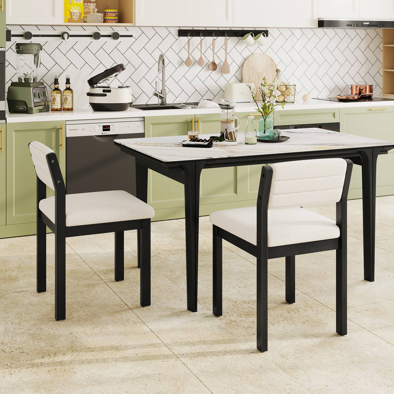 Alt View 3. Gymax - Gymax Dining Chair Set of 4 Sherpa Upholstered Kitchen Chairs w/ Wood Frame White - Black, White.