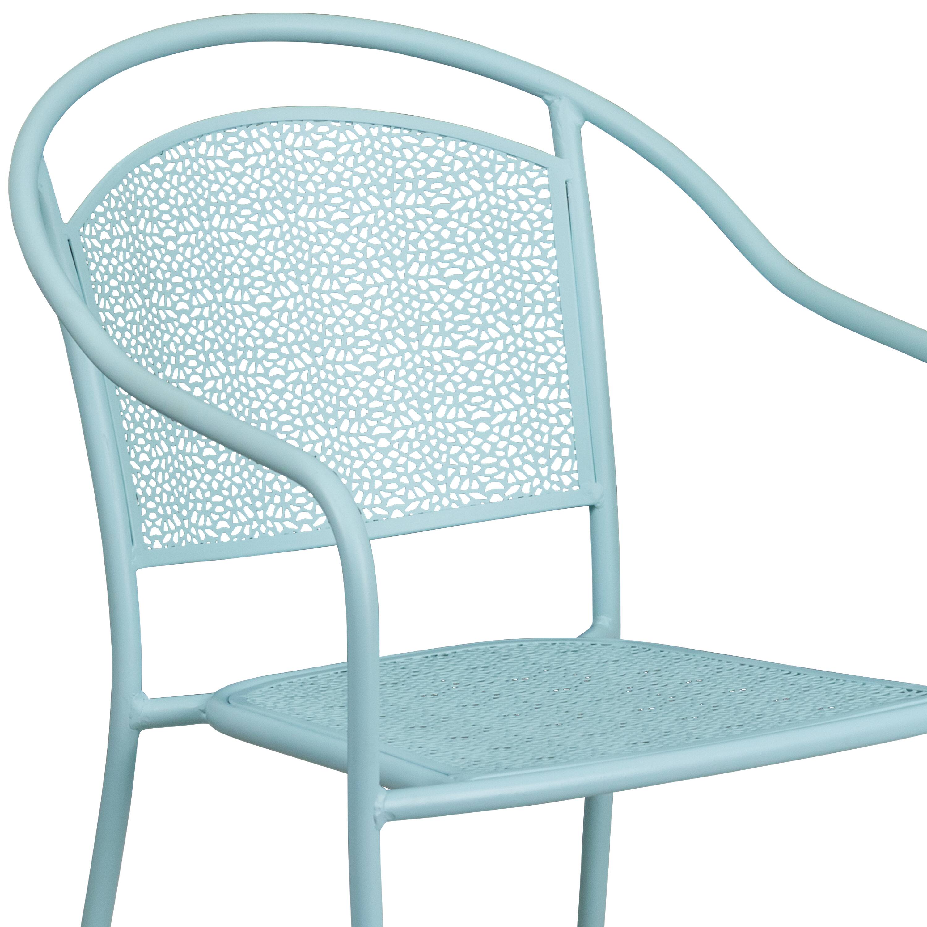 Alt View 8. Emma + Oliver - Commercial Grade Colorful Metal Patio Arm Chair with Round Back - Sky Blue.