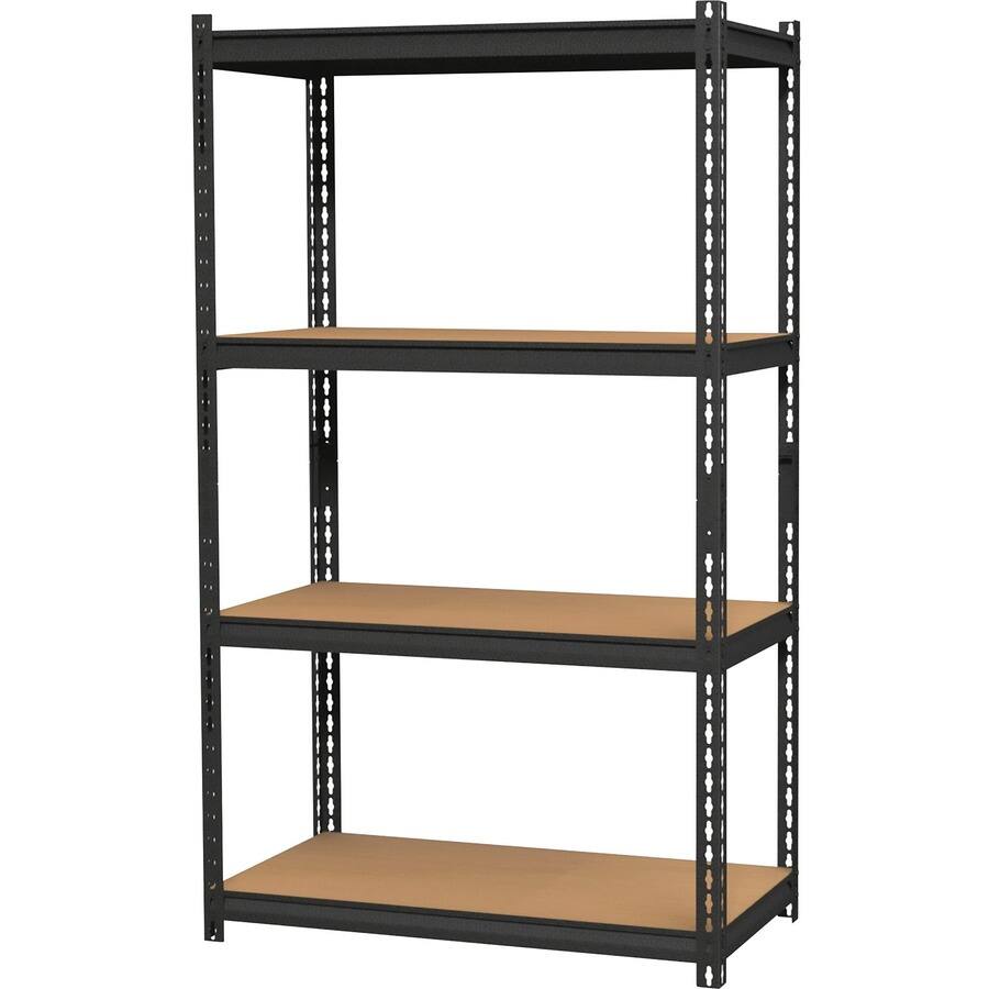 Angle. Lorell - Lorell Iron Horse 2300 lb Capacity Riveted Shelving 4 Shelf 60" H x 36" W x 18" D Black Steel Particleboard - Black.