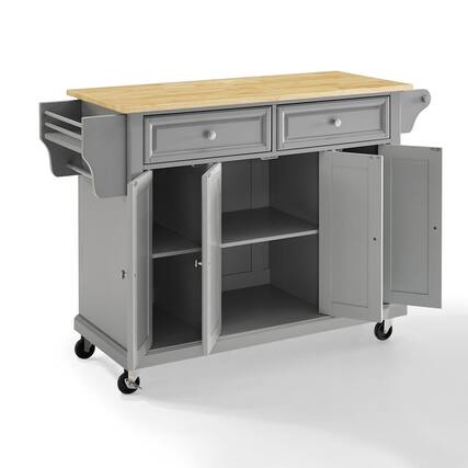 Front. Crosley Furniture - Full Size Wood Top Kitchen Cart - Gray.