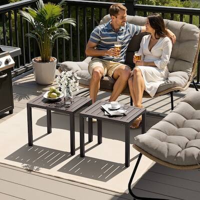 Alt View 5. Crestlive Products - Crestlive Products 2pc 18in Aluminum Patio Side Rectangle Outdoor End Table 13.7inWx18inL - Brown.