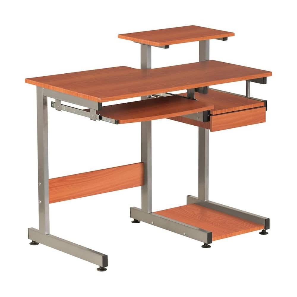 FurniFact - Sturdy Desk With Drawer And 4 Shelves - Brown