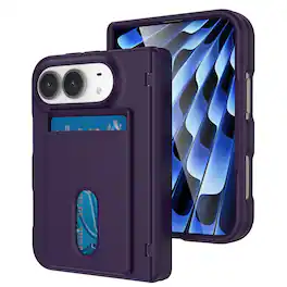 UUCOVER - For Apple iPhone Duo Case with Card Holder, Built in Front Screen Protector Hinge Cover Shockproof Drop Protective Shell - Darkpurple