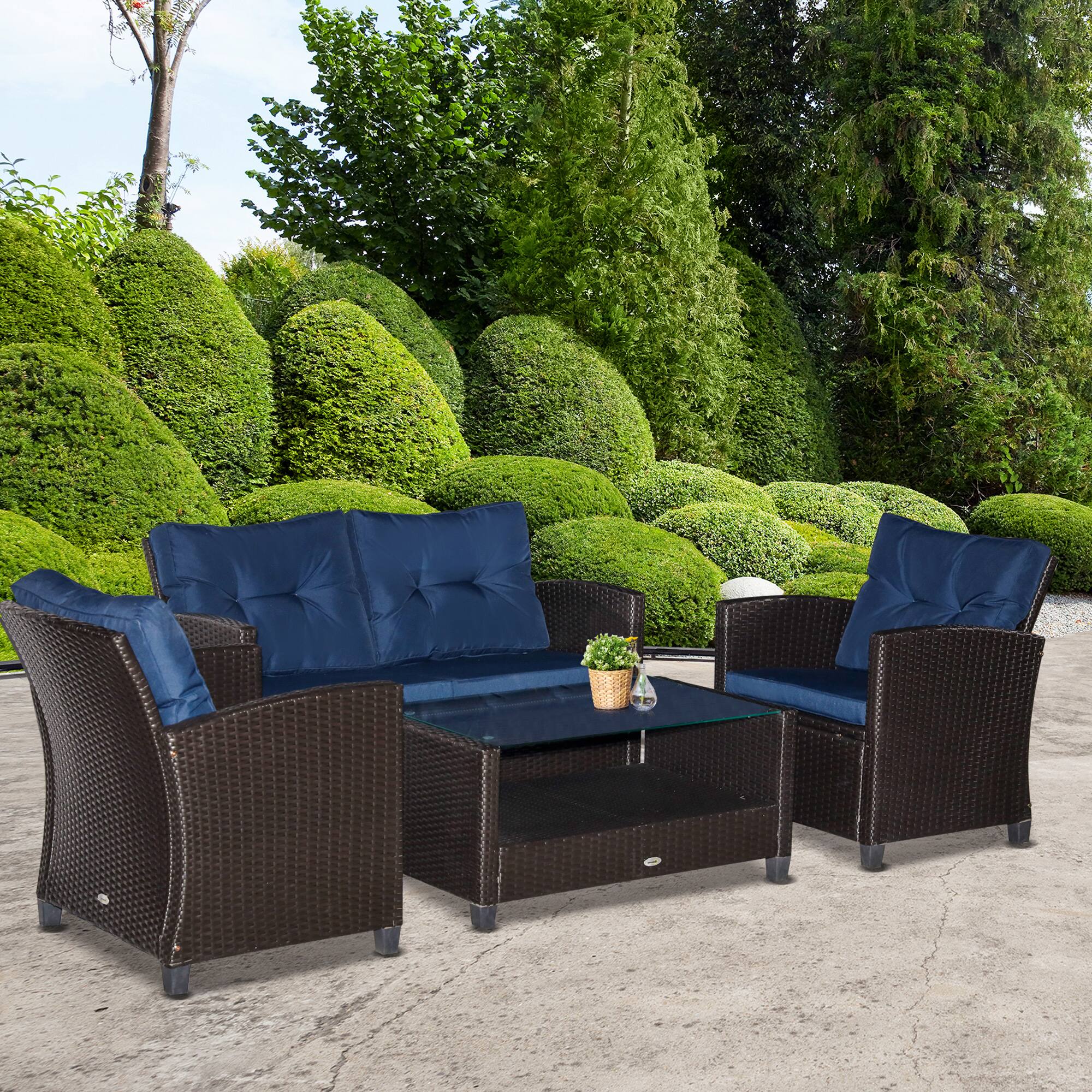 Alt View 1. Outsunny - 4 PC Outdoor Patio Furniture Sofa Set with Coffee Table - Blue.