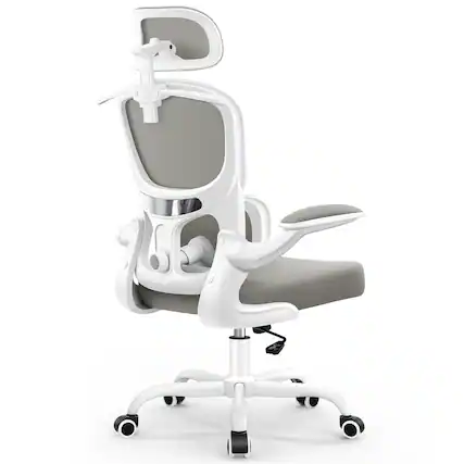 Front. Brick Attic - Ergonomic Office Chair with Adjustable Headrest and Flip-Up Arms, High Back Mesh Desk Chair with Lumbar Support - Light Grey.