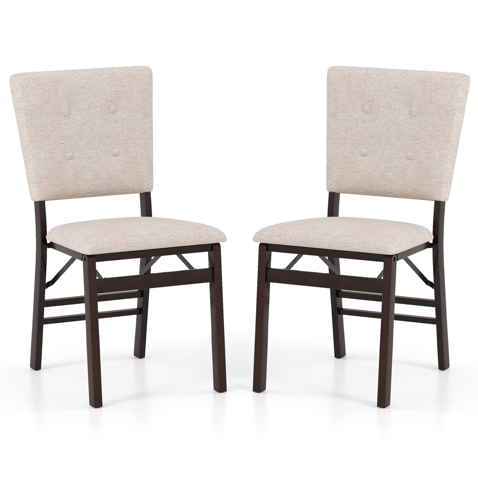 Alt View 8. Gymax - Gymax Foldable Dining Chair Set of 2 w/Padded Seat & Tilt Backrest Rubber Wood Legs Brown - Brown.