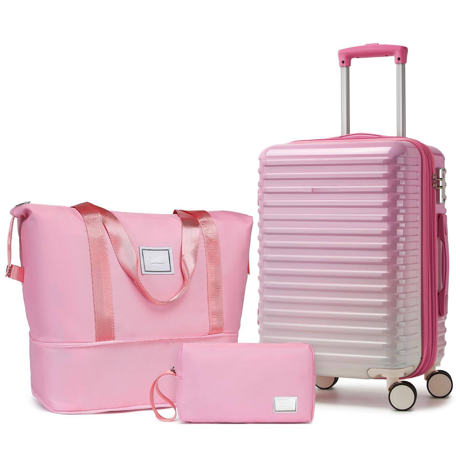 Front. Dapper Styles - Carry On Luggage Airline Approved Expandable Hardside Suitcase - Peach Sparkling-3 Piece Set (20/DB/TB).