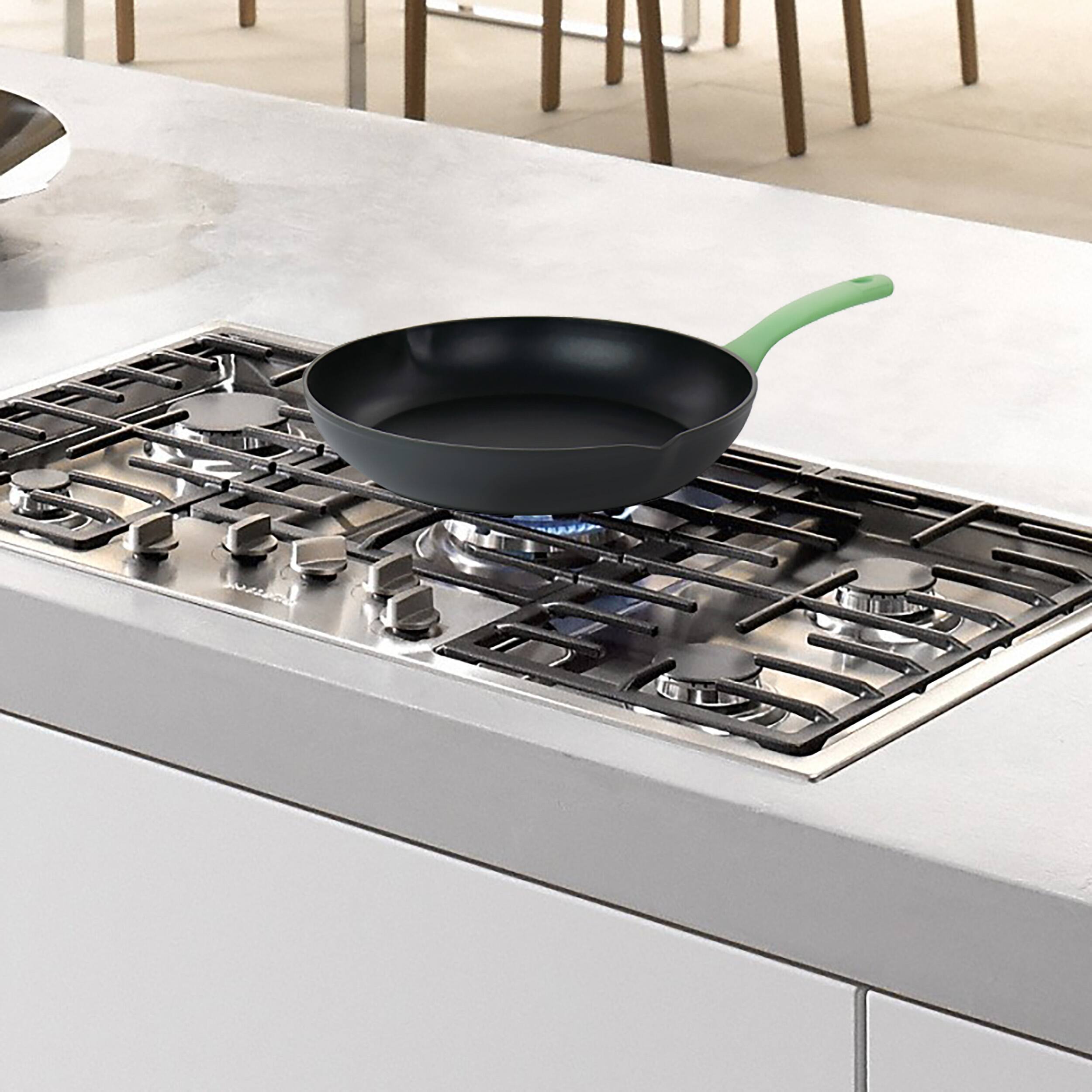 Alt View 5. Oster - Oster Rigby 9.5 Inch Aluminum Nonstick Frying Pan in Green with Pouring Spouts - Green.