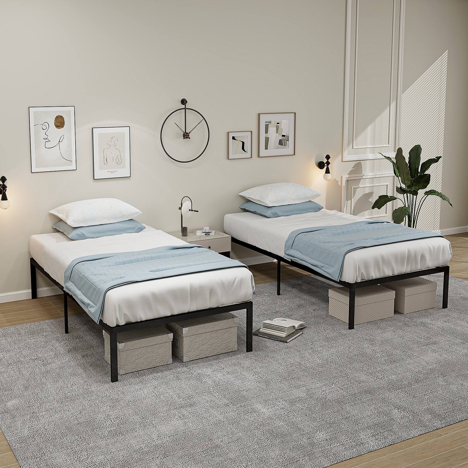 Alt View 7. Ecooso - Heavy Duty Metal Platform Bed Frame - Black.