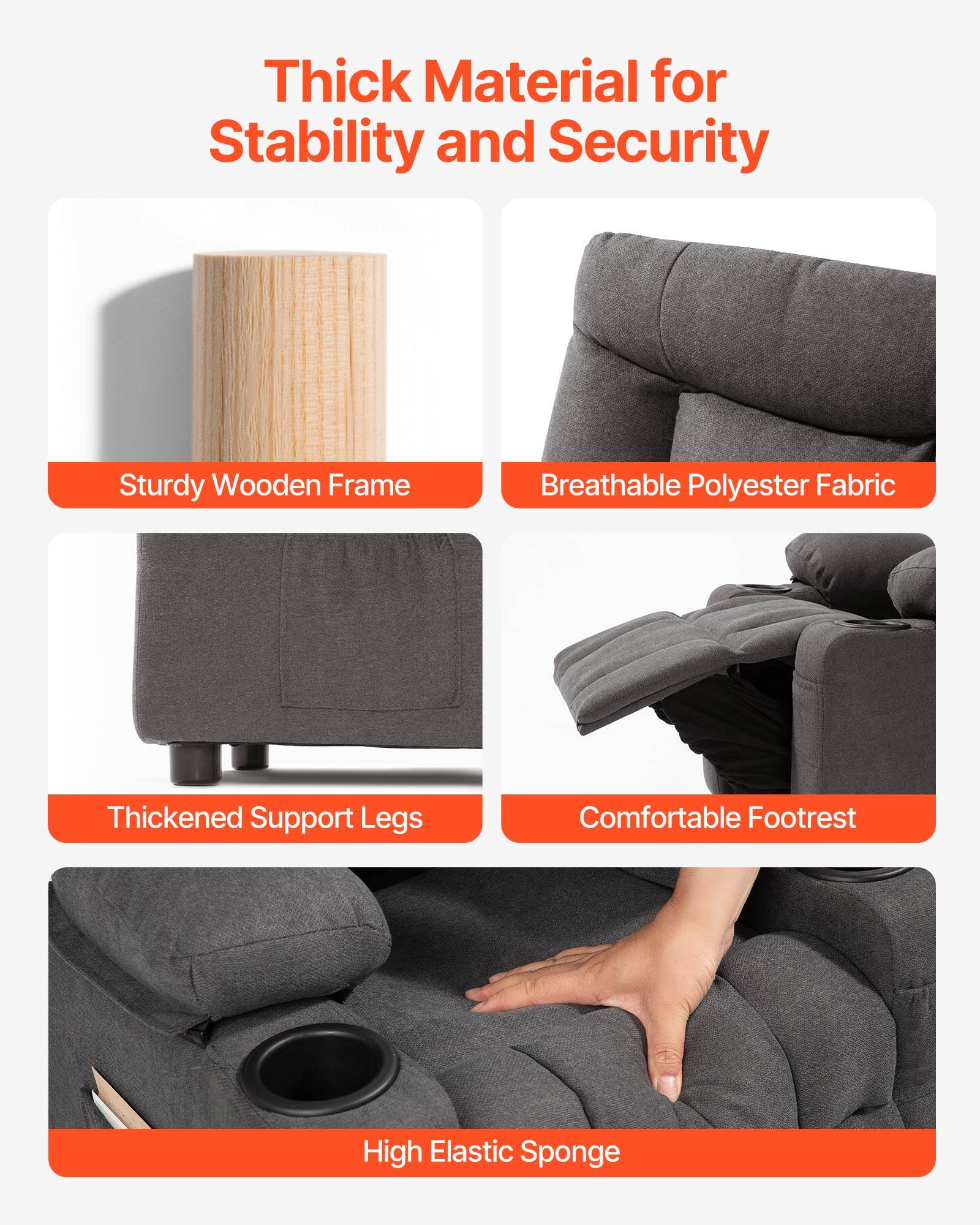 Thick Material for Stability and Security

- Sturdy Wooden Frame
- Breathable Polyester Fabric
- Thickened Support Legs
- Comfortable Footrest
- High Elastic Sponge