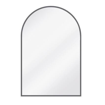 Front. Easly - Black 24 in. W x 36 in. H Arched Aluminum Alloy Frame Vanity Wall Mirror - Black.