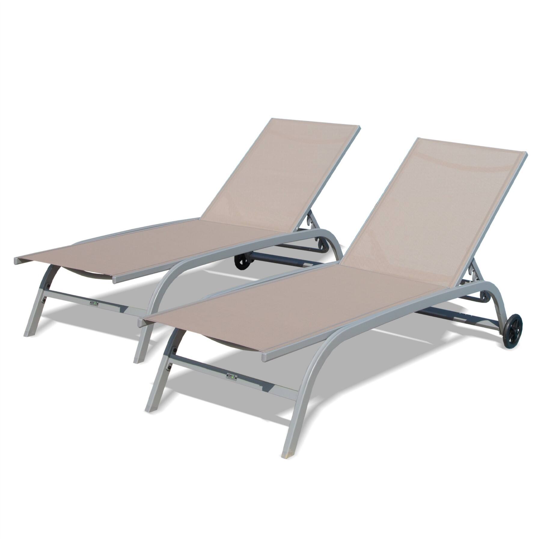 Alt View 5. Ecooso - Chaise Lounge Outdoor Set of 2, Lounge Chairs for Outside with Wheels, Outdoor Lounge Chairs with 5 Adjustable Position - khaki.
