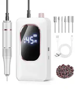 PRIMEPLUS - Professional Electric Nail Drill 45000RPM with LCD Display and 6 Bits - White