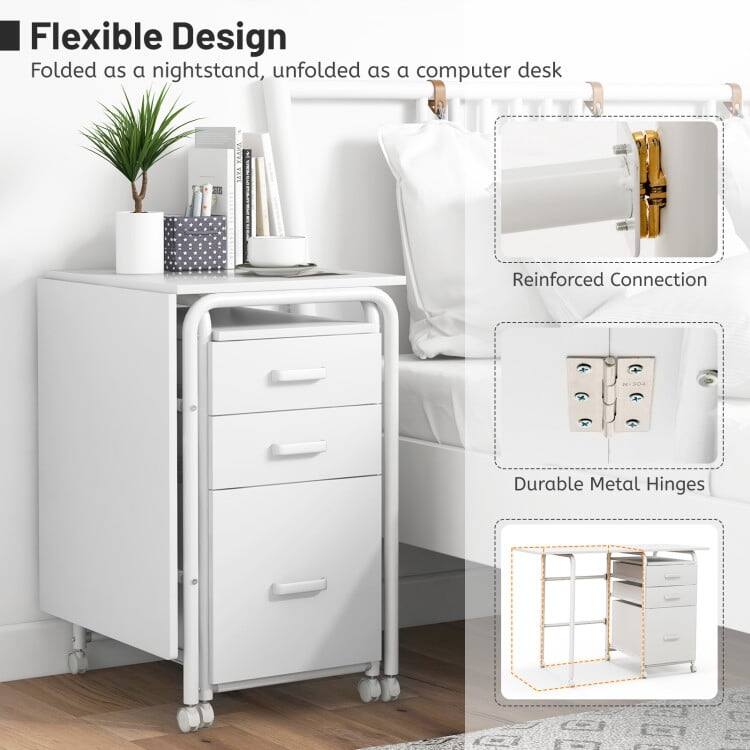 Flexible Design  
Folded as a nightstand, unfolded as a computer desk  

Reinforced Connection  

Durable Metal Hinges