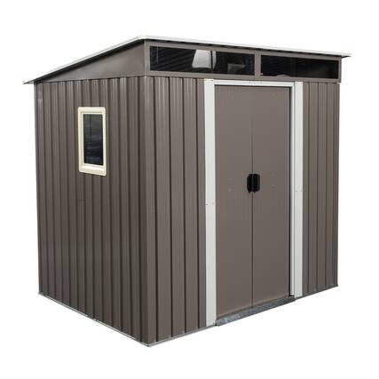 Front. Mondawe - 6ft x 5ft Outdoor Metal Storage Shed With foundation and window - Gray.