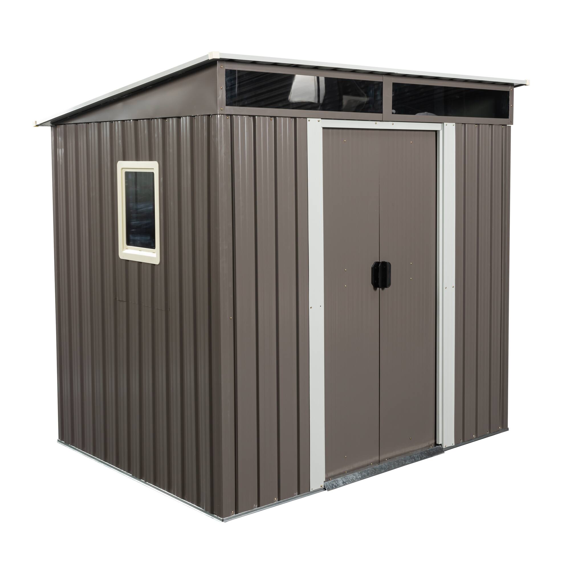 Front. Mondawe - 6ft x 5ft Outdoor Metal Storage Shed With foundation and window - Gray.