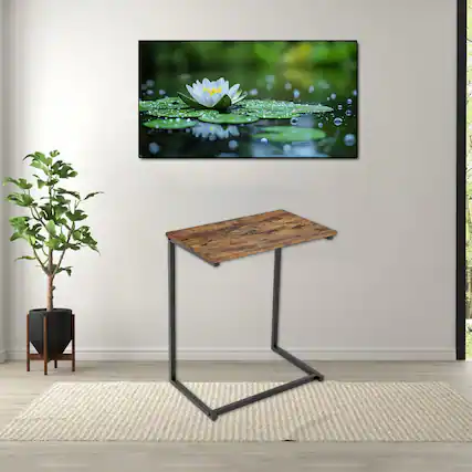 Front. Hivvago - C-Style Accent Table with Industrial Metal Construction - Rustic Brown.