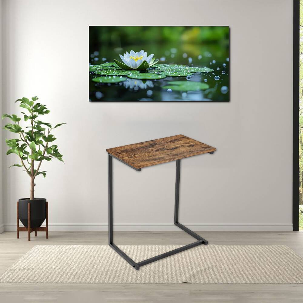Front. Hivvago - C-Style Accent Table with Industrial Metal Construction - Rustic Brown.