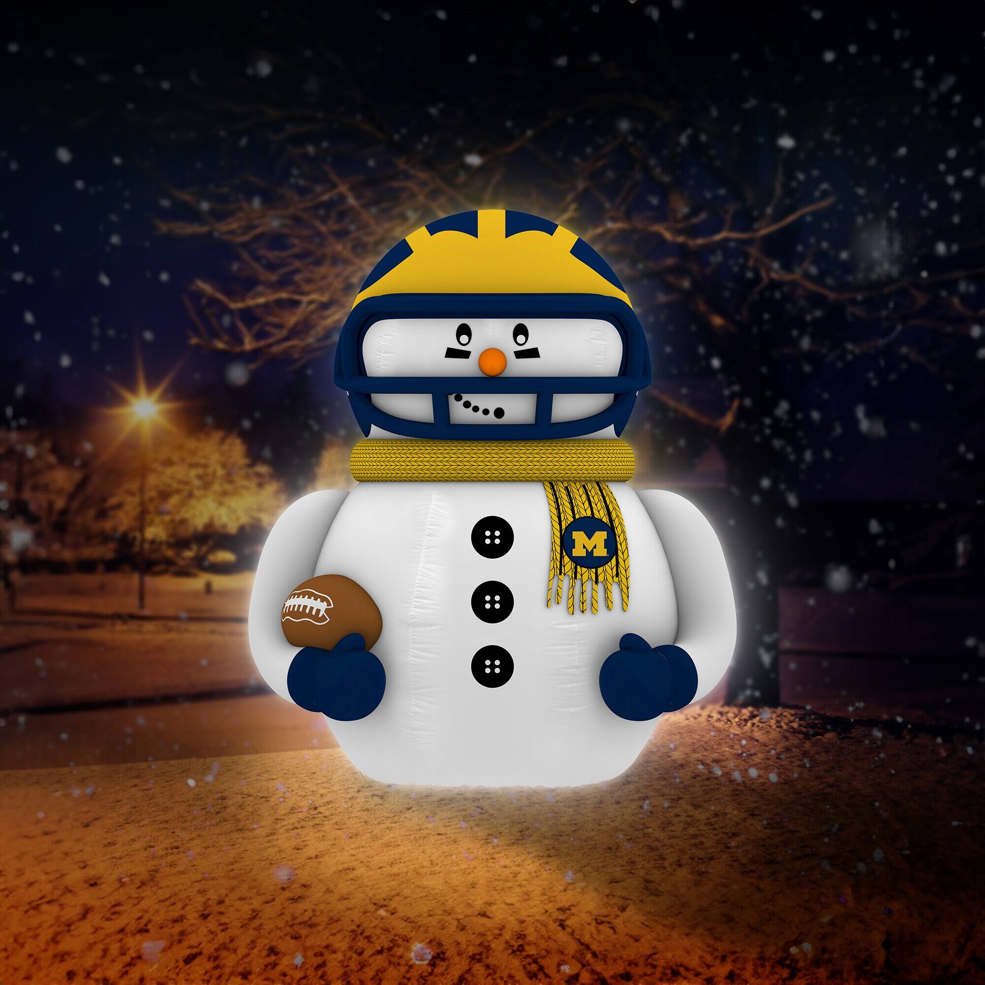 Alt View 3. Sporticulture - Michigan Wolverines 7' Inflatable Snowman Player - Blue.