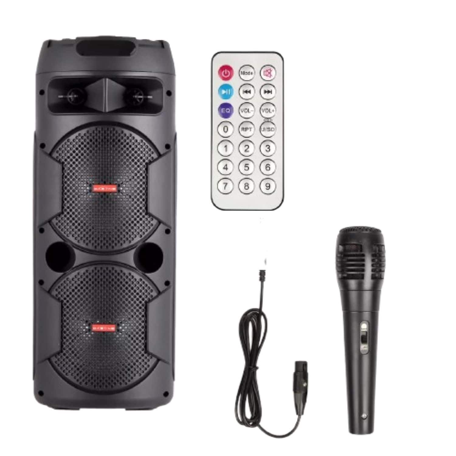 Stock Preferred - Wireless Portable Bluetooth 2-Speaker Party System with Mic, Remote & FM Radio - Black