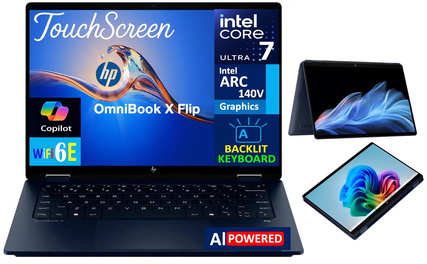 HP - OmniBook X Flip 2-in-1 2-in-1 Laptop 14.0 WUXGA Display (Intel Ultra 7-256V, 16GB LPDDR5X, Win 11 Pro) - Atmospheric Blue