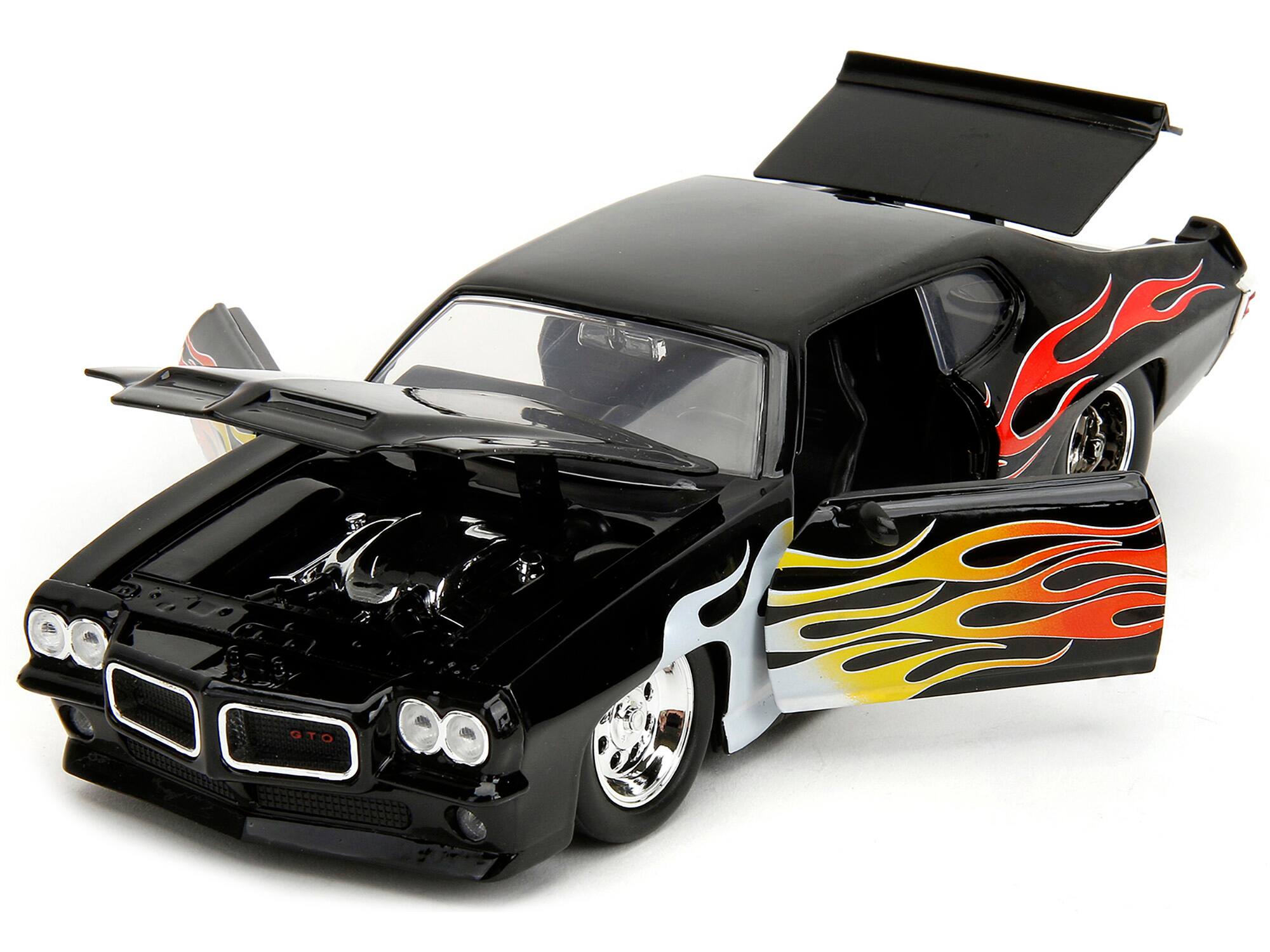 Alt View 1. Jada - 1971 Pontiac GTO Black with Flame Graphics "Bigtime Muscle" Series 1/24 Diecast Model Car by Jada.