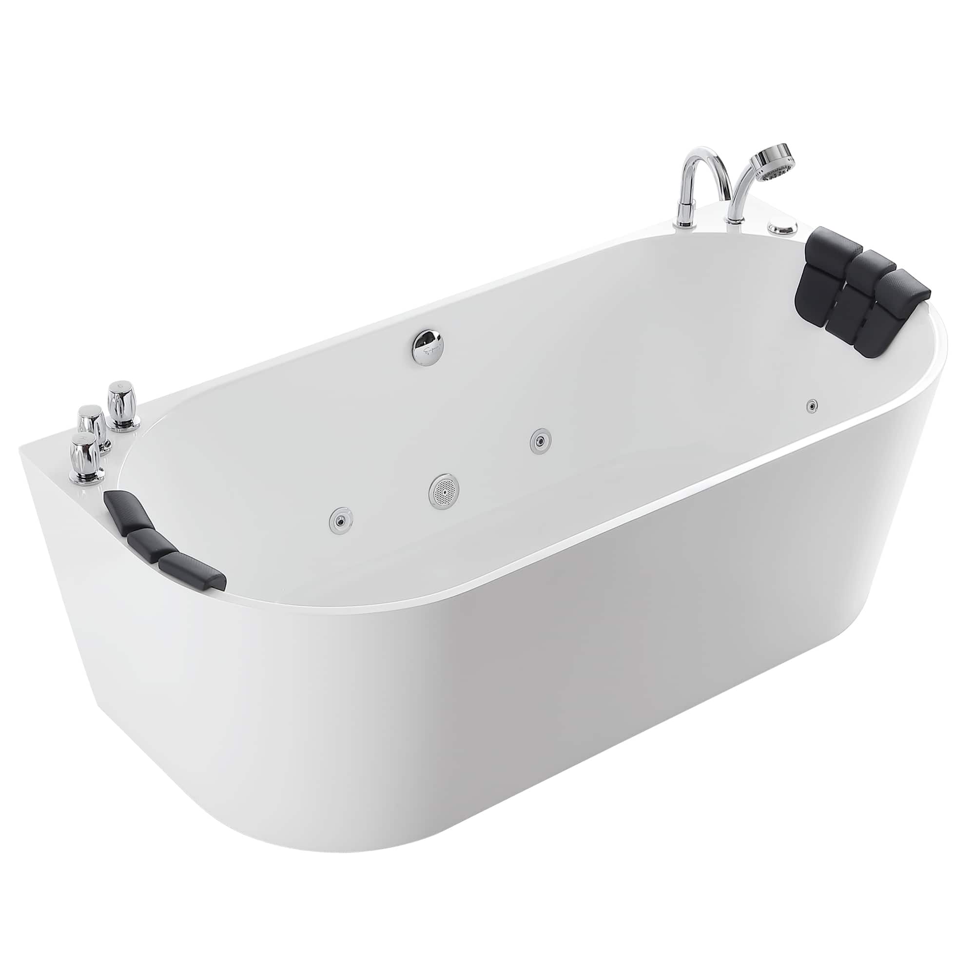 Empava - 67 in. x 31.5 in. Center Drain Freestanding Whirlpool Bathtub Hydrotherapy Jetted Soaking Bath Tub - Tub filler - White